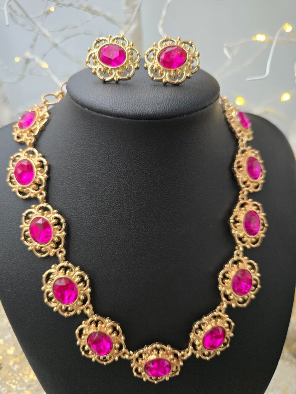 Pink Costume Necklace and Earrings
